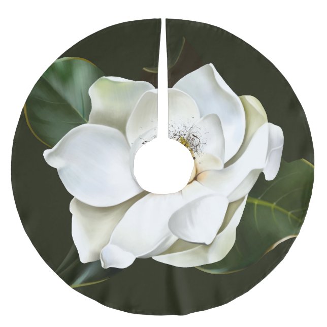 White Magnolia Closeup Green Background Brushed Polyester Tree Skirt (Front)