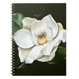 White Magnolia Closeup Green Background Notebook