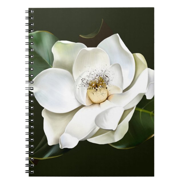 White Magnolia Closeup Green Background Notebook (Front)