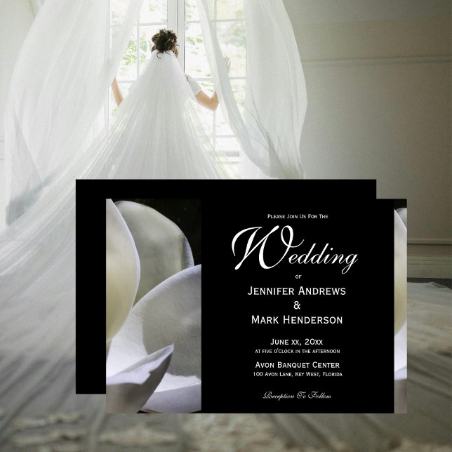 White Magnolia Elegant Black & White Wedding Invitation (White Magnolia Elegant Black and White Wedding Invitation)