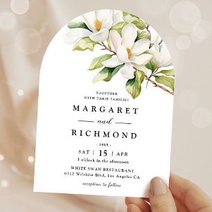 White Magnolia Elegant Floral Arch Wedding Invitation