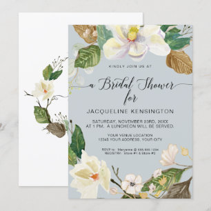 White Magnolia Elegant Floral Watercolor n Foliage Invitation