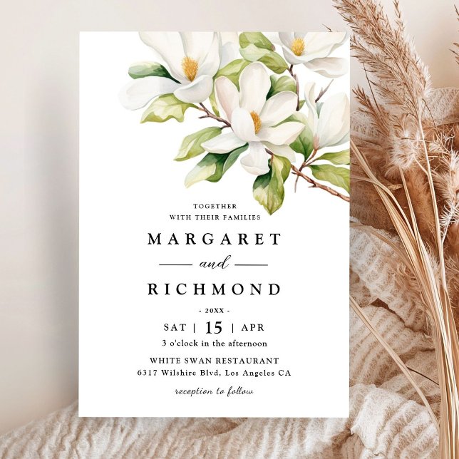 White Magnolia Elegant Watercolor Floral Wedding Invitation (Creator Uploaded)