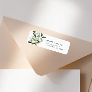 White Magnolia Floral Address Label