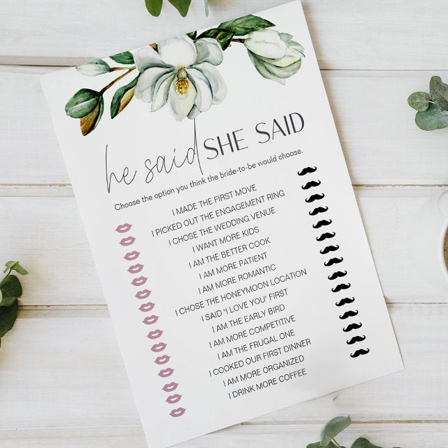 White Magnolia Floral Bridal Game He Said She Said (Creator Uploaded)