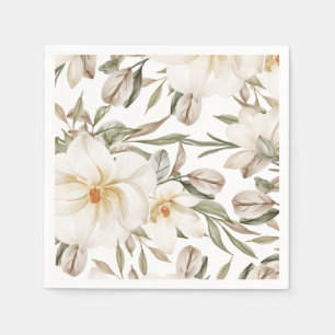 White Magnolia Floral Bridal Shower Greenery Napkin