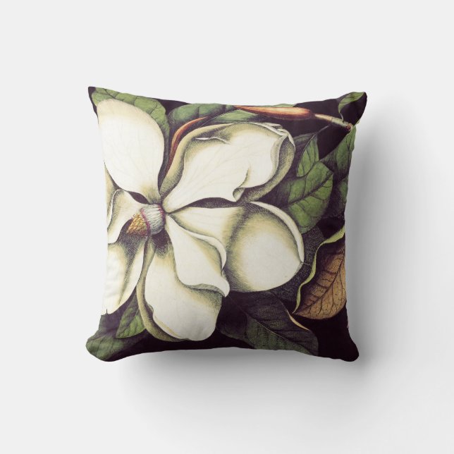 White Magnolia Floral Decorative Throw Pillow (Front)