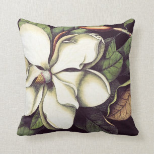 White Magnolia Floral Decorative Throw Pillow