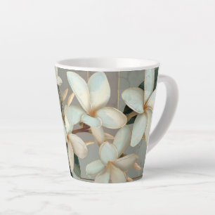 White Magnolia Floral Gold Line Marble Latte Mug