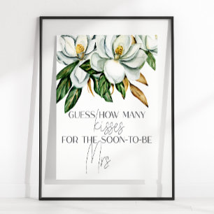 White Magnolia Floral Guess How Many Kisses Game Poster