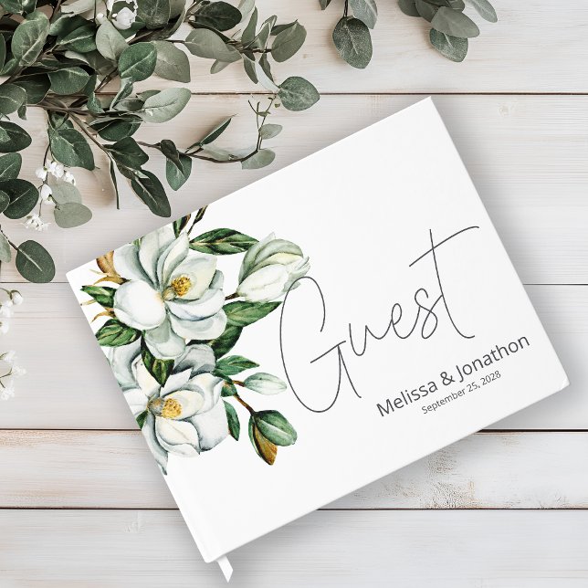 White Magnolia Floral Rustc Wedding Guest Book (Creator Uploaded)