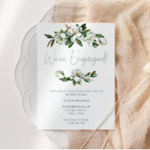 White Magnolia Floral Rustic Engagement Invitation