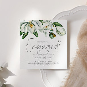 White Magnolia Floral Rustic Engagement Invitation