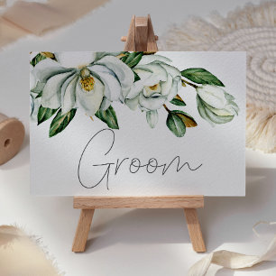 White Magnolia Floral Rustic Wedding Place Card