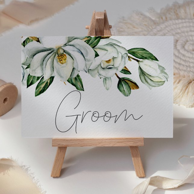 White Magnolia Floral Rustic Wedding Place Card (Creator Uploaded)