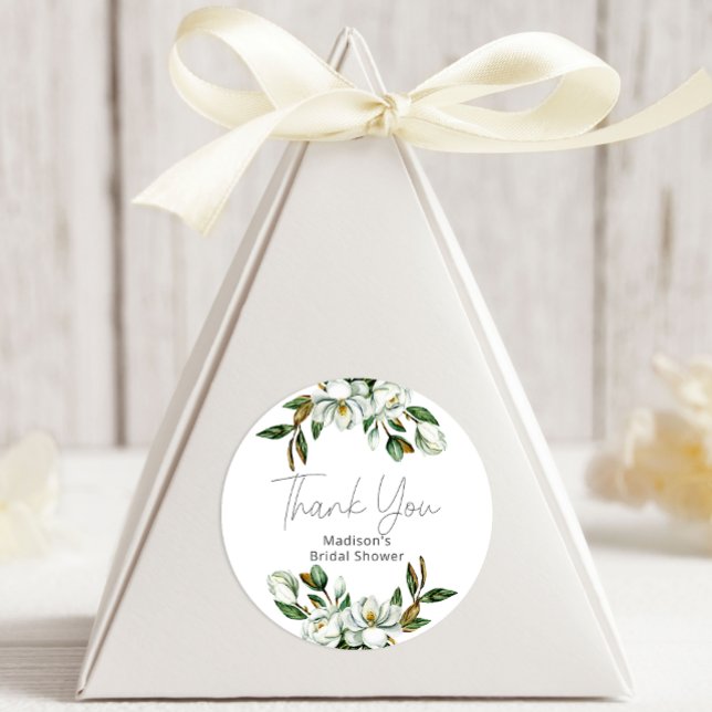 White Magnolia Floral Wedding Classic Round Sticker (Creator Uploaded)