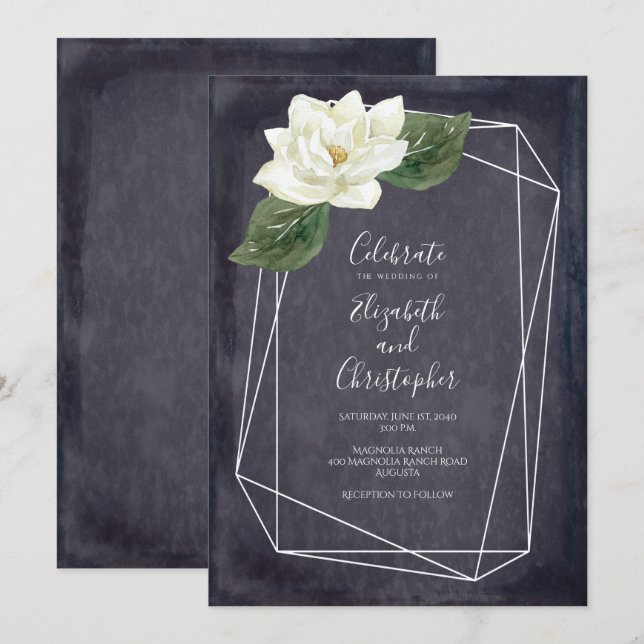 White Magnolia Floral Wedding Invitation (Front/Back)