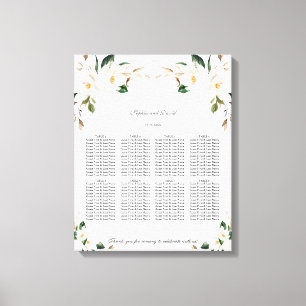 White Magnolia Floral Wedding Seating Chart Canvas Print