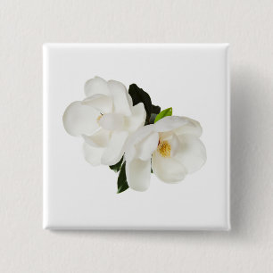 White Magnolia Flower Magnolias Floral Flowers 15 Cm Square Badge