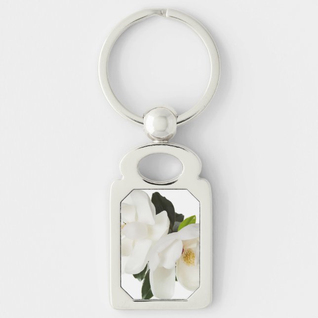White Magnolia Flower Magnolias Floral Flowers Key Ring (Front)