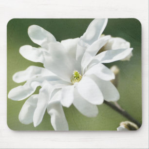 White Magnolia Flower Mouse Mat