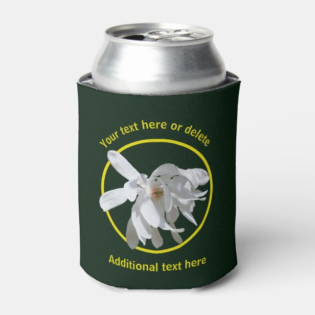 White Magnolia Flower Nature Personalised  Can Cooler (Can Front)
