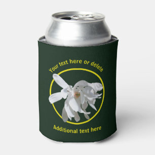 White Magnolia Flower Nature Personalized  Can Cooler