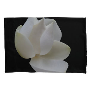 White Magnolia flower on dramatic black on a Pillowcase