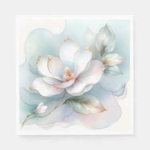 White Magnolia Flower With Gilded Edge Napkin