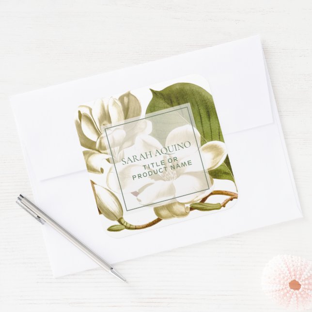 White Magnolia Flowers All Purpose Business Square Sticker (Envelope)