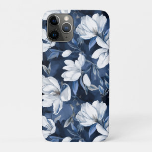 White Magnolia Flowers, Blue Background iPhone 11 Pro Case