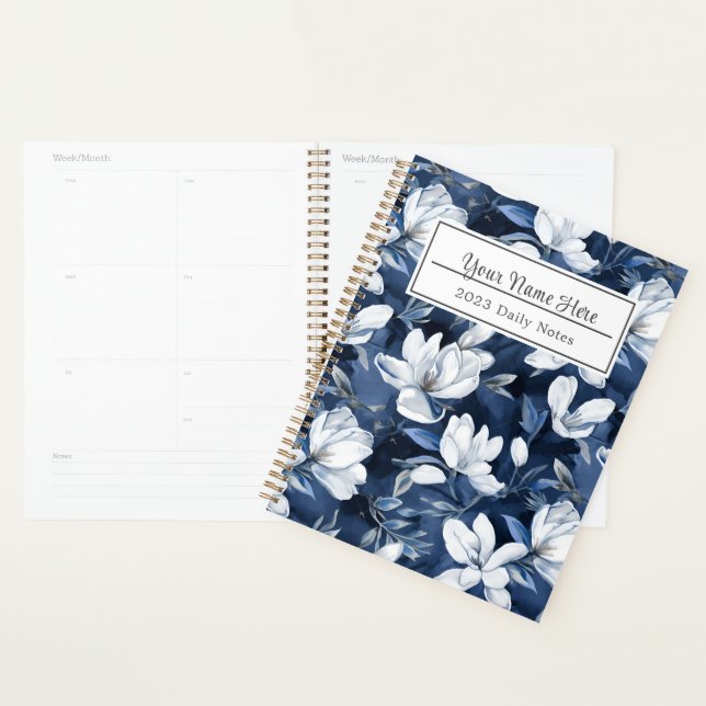 White Magnolia Flowers, Blue Background Planner (Display)
