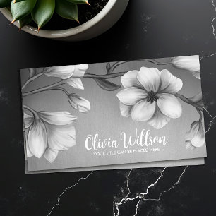 White Magnolia Flowers Illustration Business Card