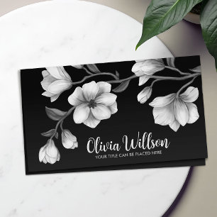 White Magnolia Flowers Illustration Business Card