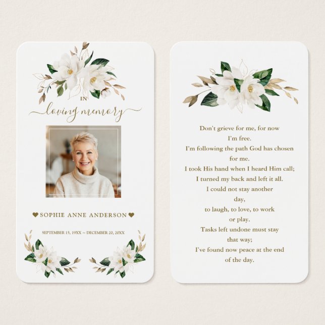 White Magnolia Flowers Photo Funeral Prayer (Front & Back)
