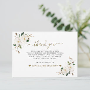 White Magnolia Flowers Photo In Loving Memory Thank You Card