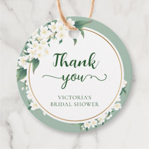 White Magnolia Flowers Sage Green Cloud Background Favour Tags