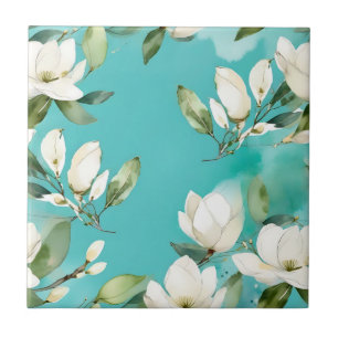 White Magnolia Garland with Eucalyptus Tile