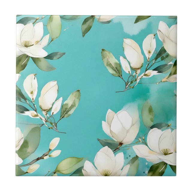 White Magnolia Garland with Eucalyptus Tile (Front)