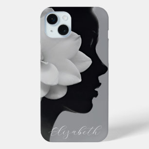 White Magnolia Girl Silhouette Monochromatic  iPhone 15 Mini Case