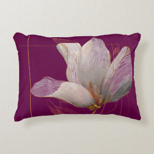 White Magnolia Gold Line Magenta Decorative Cushion