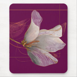 White Magnolia Gold Line Magenta Mouse Mat