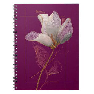 White Magnolia Gold Line Magenta Notebook