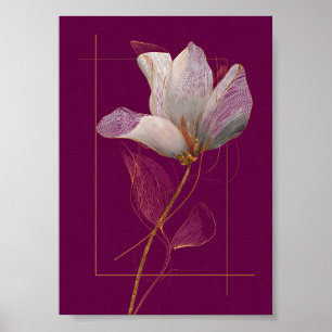 White Magnolia Gold Line Magenta Poster