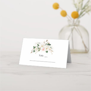 White Magnolia Gold Wedding Table Number Place Card