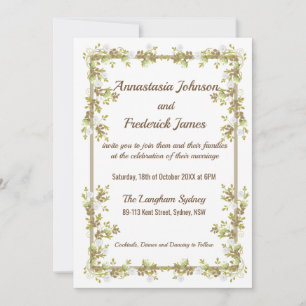 White Magnolia Golden leaves Wedding Invitation