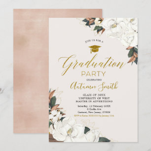 White Magnolia Graduation Party Invitation