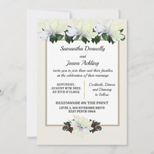 White Magnolia Greenery Floral Wedding Invitation
