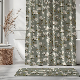 White Magnolia Grove Laurel Green Elegant Floral  Shower Curtain