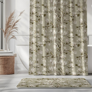 White Magnolia Grove on Ecru Beige Elegant Floral  Shower Curtain